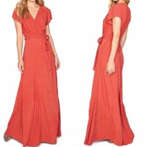 Amuse Society Red Crinkle Wrap Dress